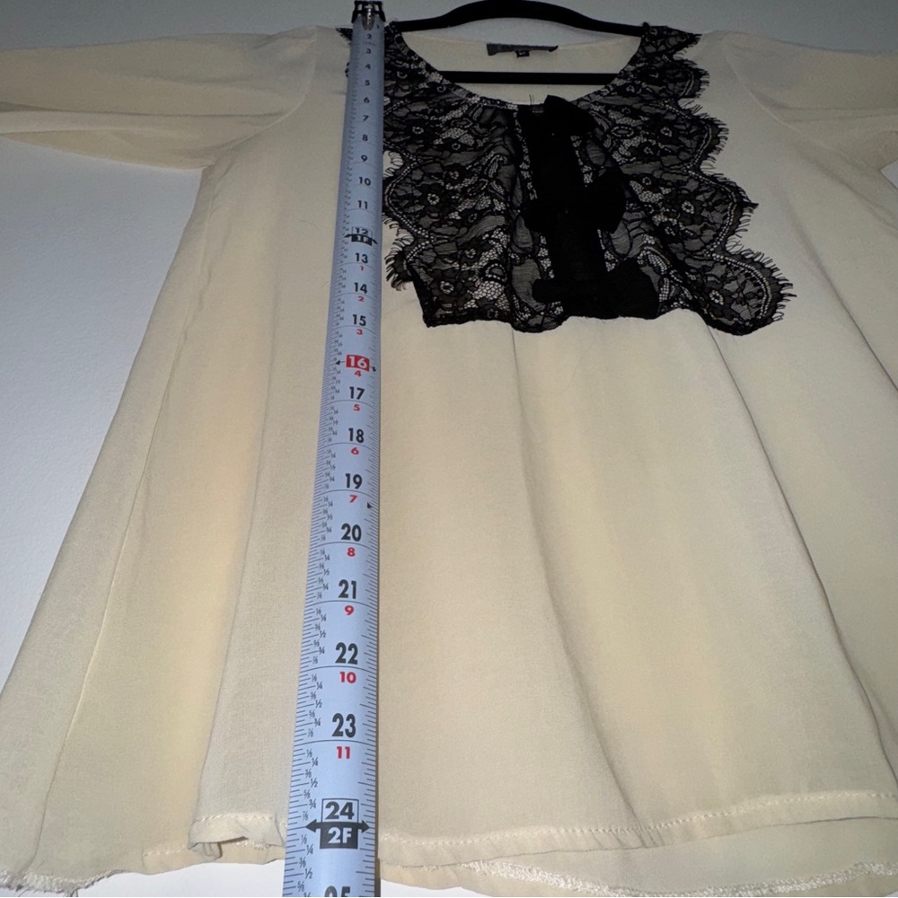 Topshop Sheer Blouse Small Cream Long Sleeve Black Lace Trim Romantic Top Size S - Picture 7 of 7
